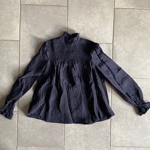 NWT French Connection Utility Blue Boza Crinkle Top Size XS